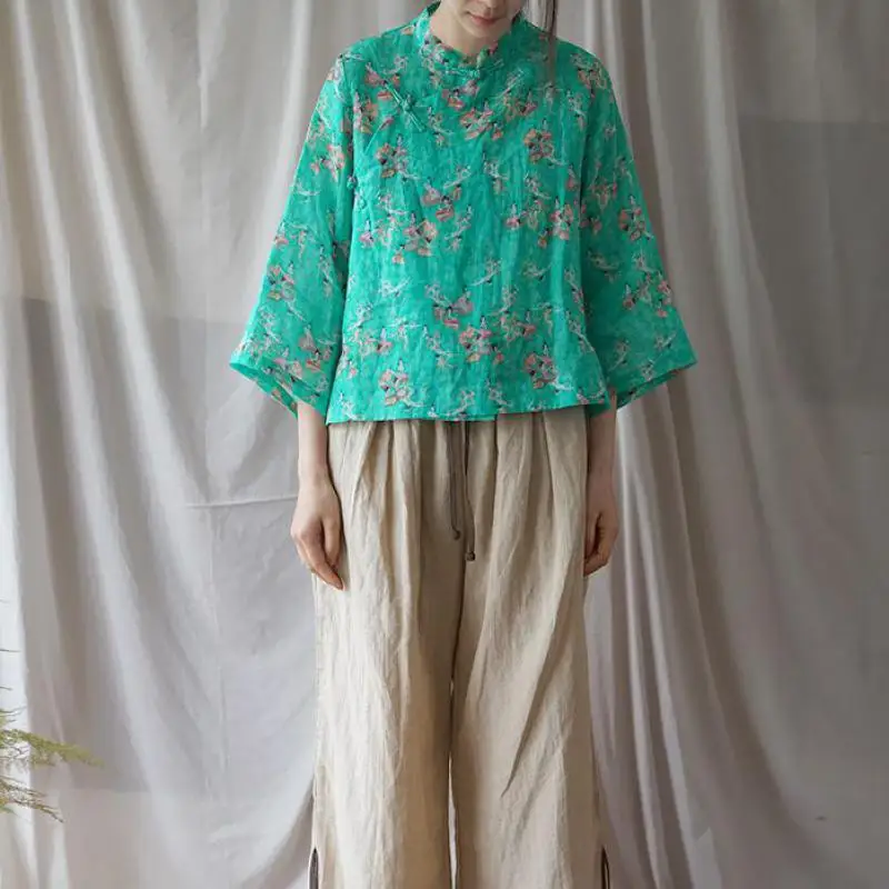 Женские топы 2019 летняя одежда обычные три четверти рукав винтажный принт