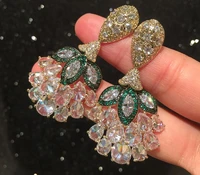 green leaf grape luxury super flash drop earrings exaggerated fairy elegant crystal flower ear accessories