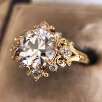 2019 new cute female big zircon stone ring yellow gold wedding jewelry promise engagement rings for women valentines day gifts