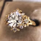 Женское Обручальное кольцо с большим цирконием, желтое Золотое обручальное кольцо, подарки на день Святого Валентина, 2019