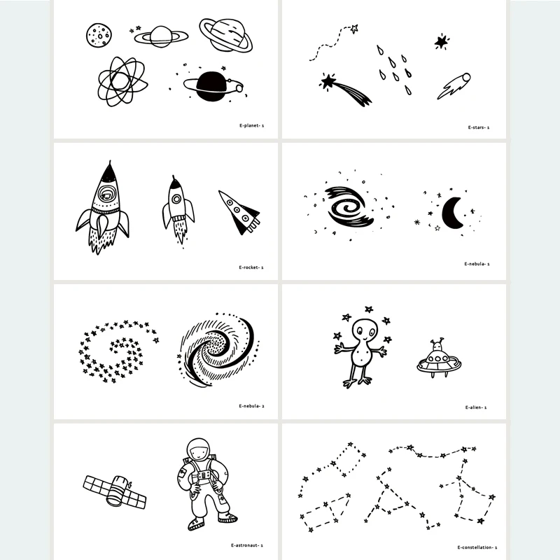 

Wyuen 8 PCS/lot Universe Planet Fake Tattoo Star Rocket Alien Temporary Arm Tatoo Stickers for Woman Body Art Tattoos JY-032