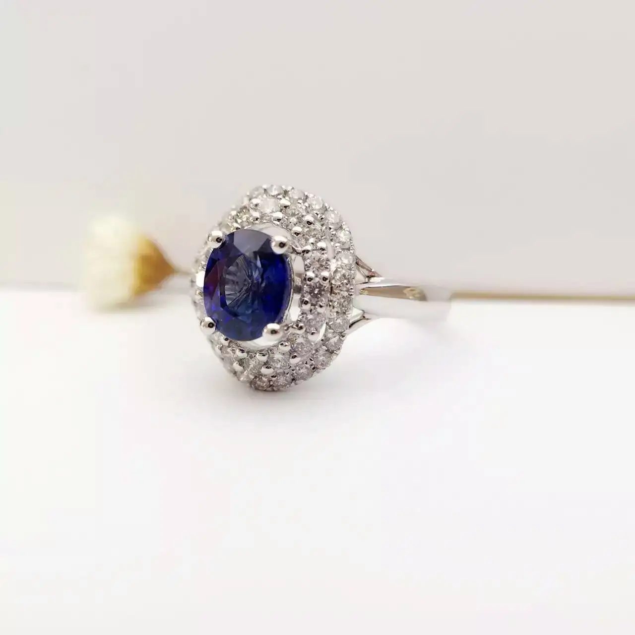 1.18ct+ 0.555ct 18K золото натуральный сапфир женское кольцо с алмазной установкой новое Изысканное Украшение на свадьбу обручальное кольцо