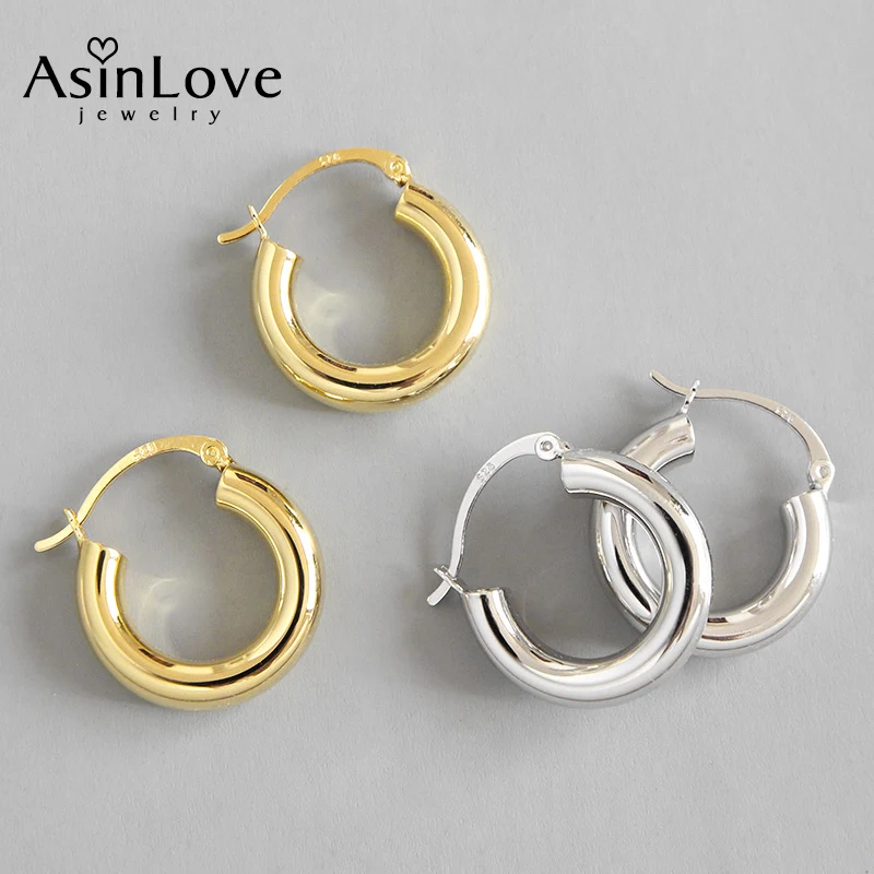 

AsinLove 18K Gold Minimalism Round Hoop Earring Real 925 Sterling Silver Fashion Earrings for Women Gifts Unique Fine Jewelry