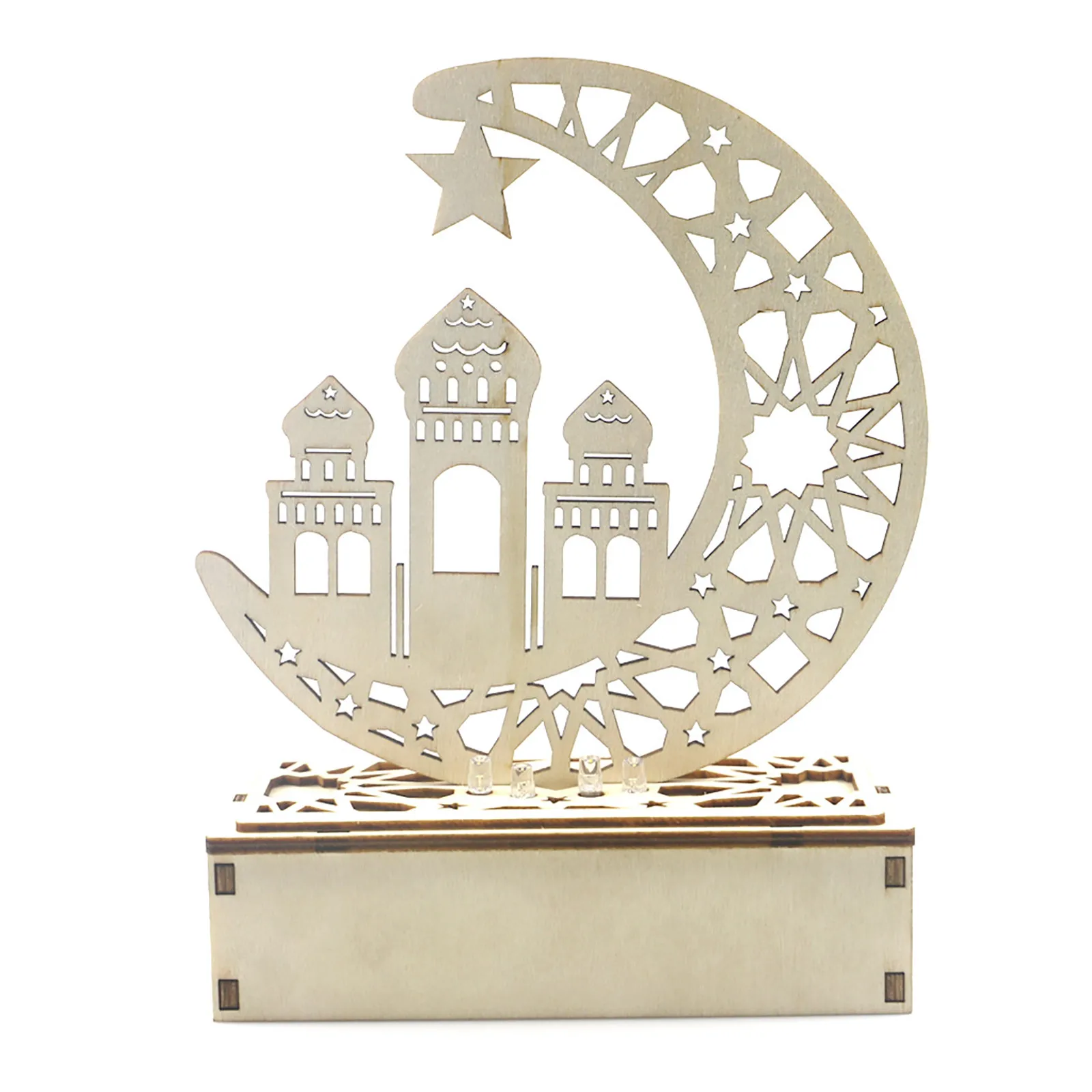 

Ramadan Eid Mubarak Wooden Crafts Ornament Hollow Moon Lamp Led Moon Night Light Islam Mosque Muslim Festival Party Decoration
