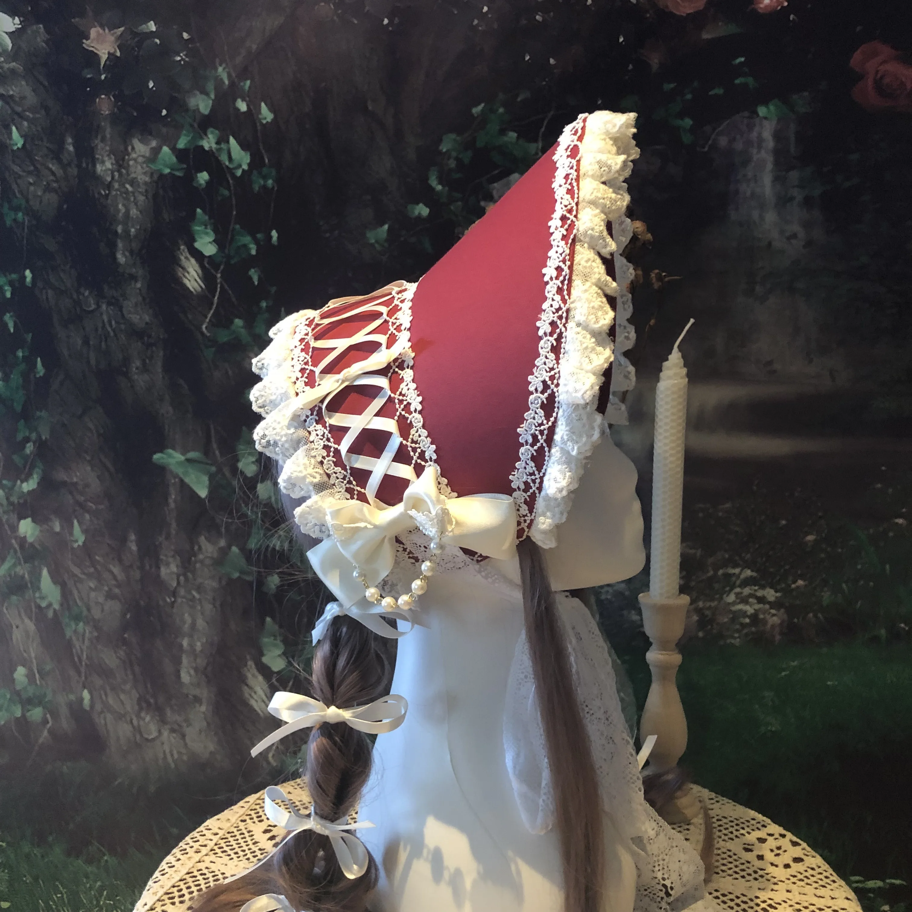

2021 Alice's Key Victorian Hand Work BNT Vintage Bonnet BB Hat Headdress Cosplay Gorgeous Princess Sunhat Soft Wire Brim Top Hat