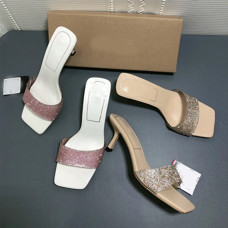 

Slippers Women Summer Shoes Heeled Mules Slides Low Pantofle Black Sandals Shallow Rubber Flip Flops Soft High 2021 Beige Hawaii