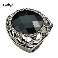 leeker vintage big oval black acrylic rings for women antique silver color large ring female retro fashion jewelry 2021 166 lk4