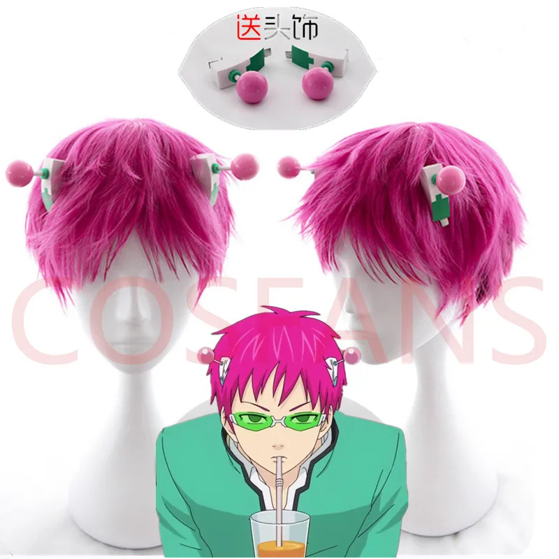 Аниме разрушительная жизнь Saiki K. Косплей парик очки Kusuo Короткие Розовые