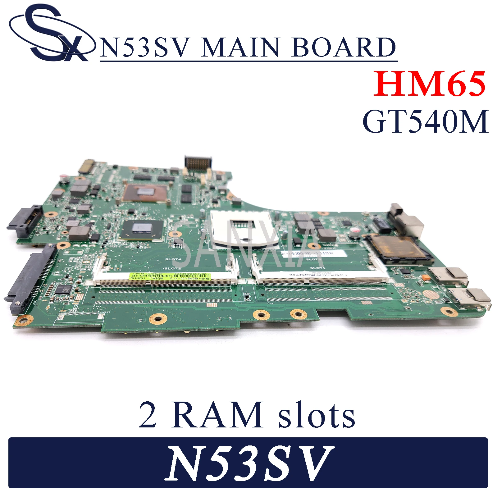 KEFU N53SV Laptop motherboard for ASUS N53S N53SN N53SM original mainboard HM65 GT540M 2x-RAM-Slots
