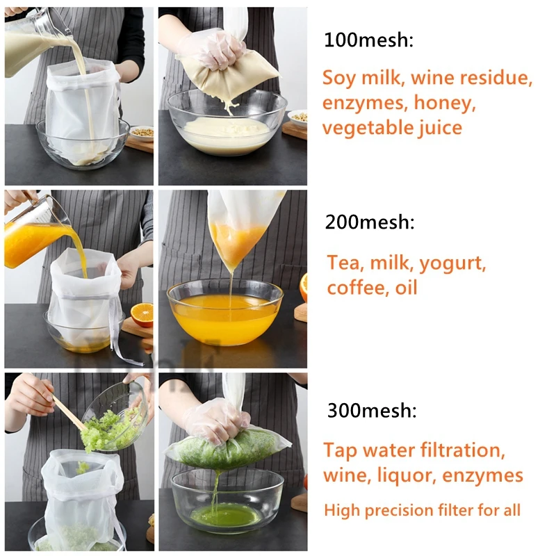 

Food Grade Nylon Filter Bag Net 100/200/300Mesh Tea Beer Milk Coffee Oil Filtration Strainer Mesh Kitchen Filter Fabric Bags