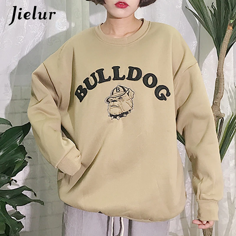 Jielur корейский стиль толстовки с капюшоном женские модные простые круглым