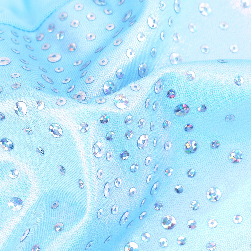 

BAOHULU Three-Sleeve Ballet Leotard One Sets Sparkle Sequin Gymnastics Leotard Gradient Lightblue Professional Leotard for Girls