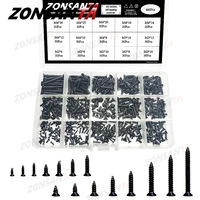zonsanta 460pcs black countersunk flat head self tapping screws set m2 m3 m4 carbon steel cross wood screw assortment kit