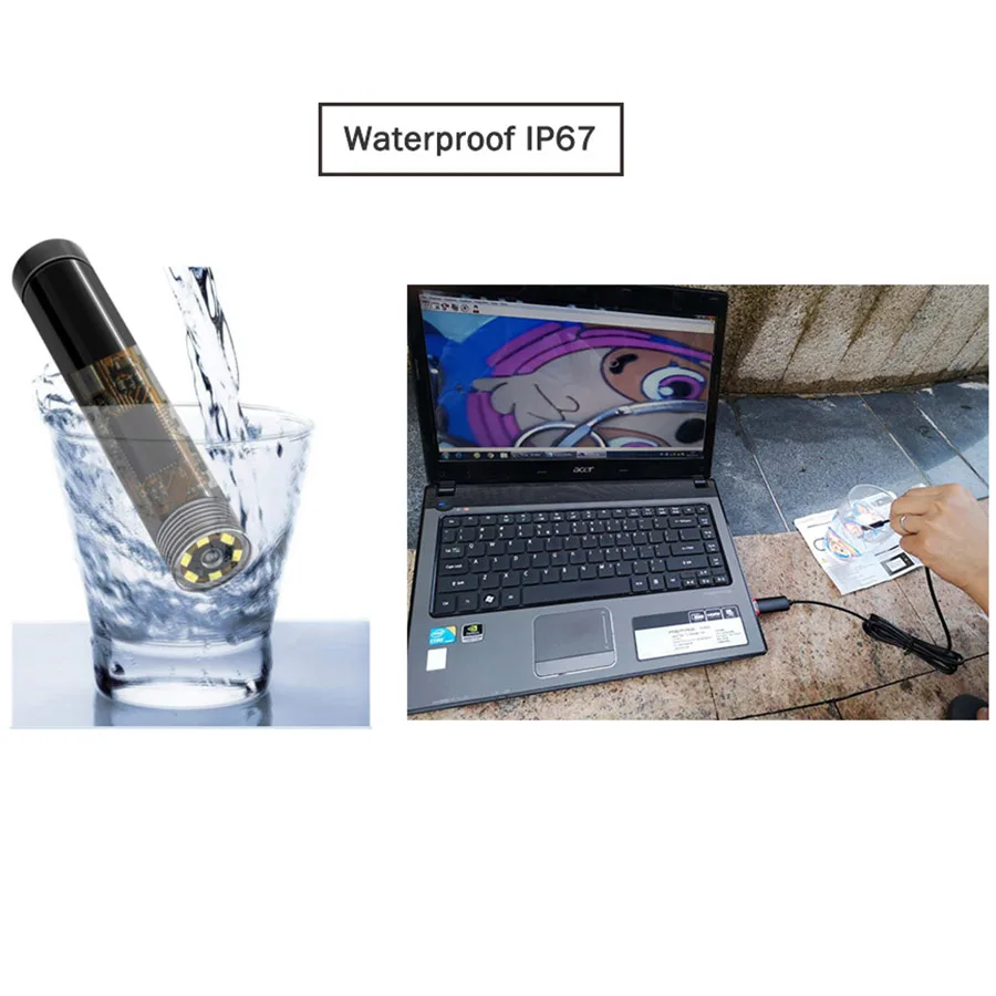 

IP67 Endoscope waterproof 7mm Lens 2M 2in1 USB camera Inspection Tube camera with adjustable leds for android Phone and PC