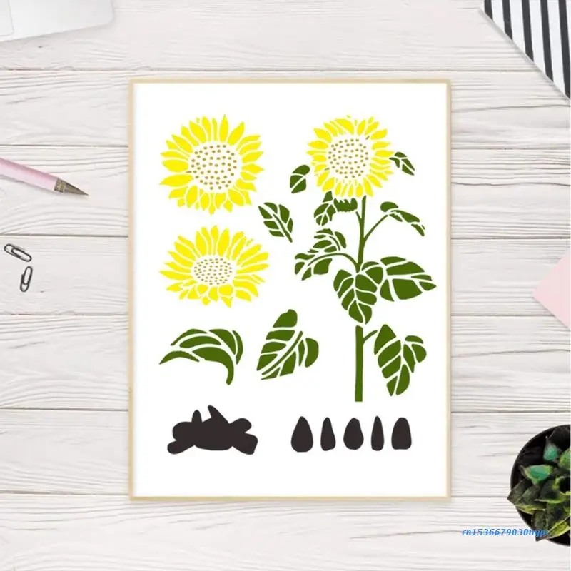 

Reusable Sunflower Stencil Butterfly Sunflower Painting Stencil Templates DIY 97BF