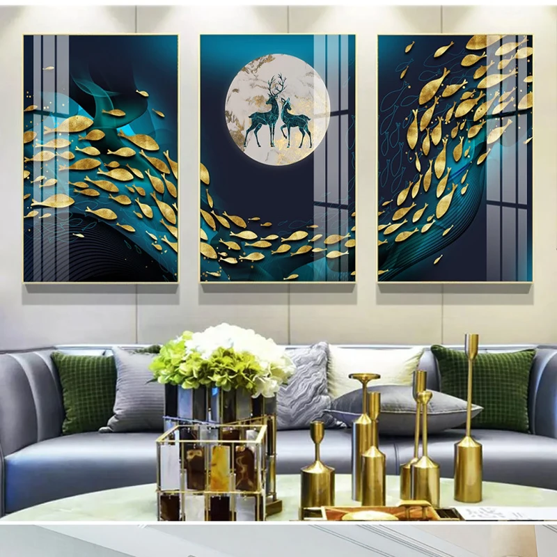

Aesthetic Poster Picture Wall Abstract Golden Deer Gold Wall Art Picture for Living Room Modern Marble Decoration Hawaii 5-37