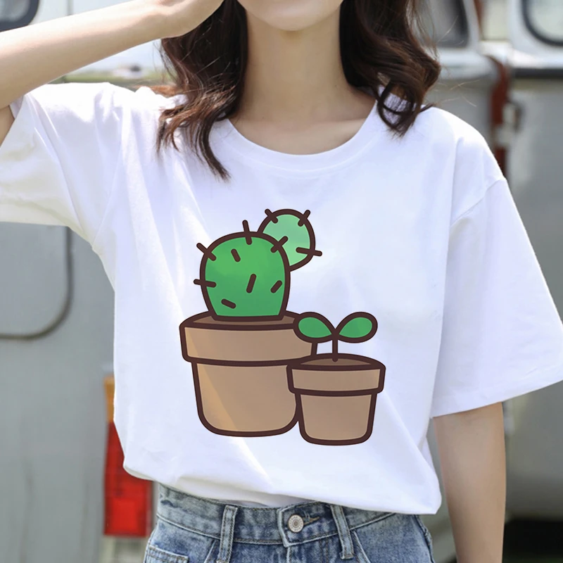 

2021 summer Funny Cactus printing Women T-shirt 90s Harajuku short-sleeved T Shirt Women Ullzang Graphic Tshirt Fashion Top Tee