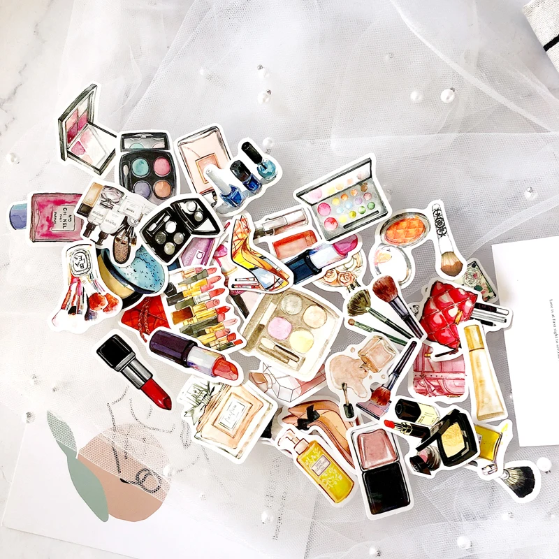 Pegatinas de dibujo a mano para diario, 45 Uds., pegatina de maquillaje, decoraci&oacute;n de labial, cuaderno, planificador, &aacute;lbum de recortes-3