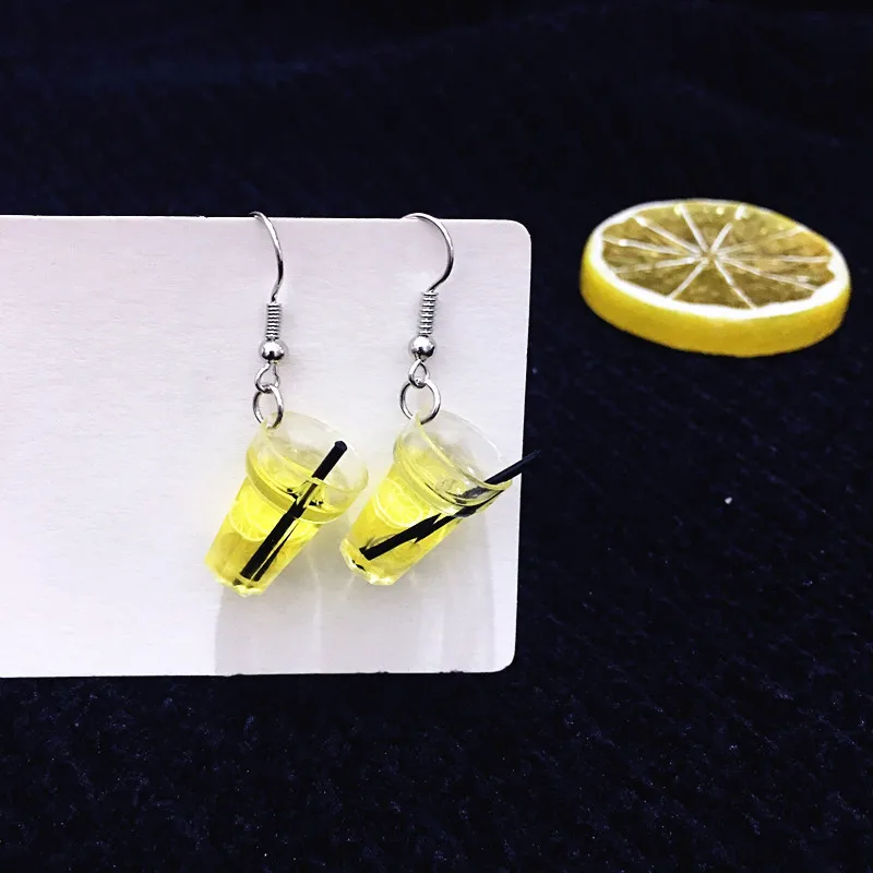 

2021 trend earrings for women Summer lemon cup Earrings funny fruit drink cartoon Women jewelry Gifts for the new year