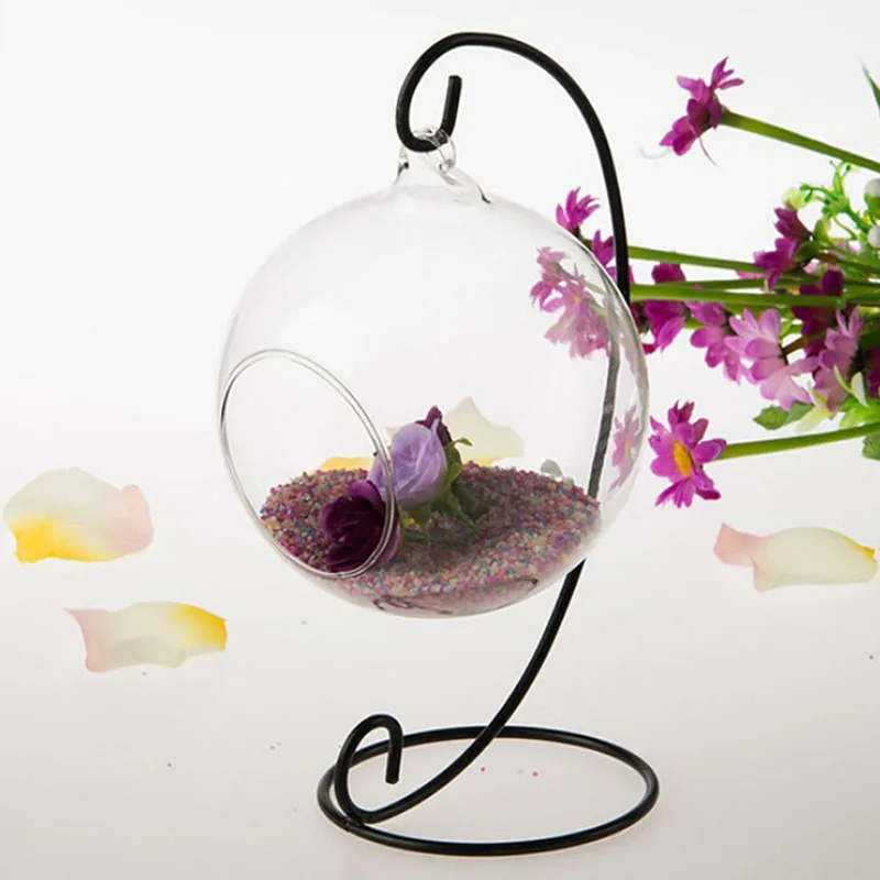 

1X 23cm 9" Iron Plant Stand Holder for Clear Glass Hanging Vase Home Decor