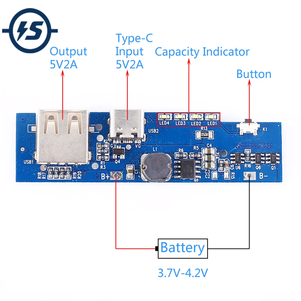 Зарядная плата для литиевой батареи DIY Kit модуль 3,7 в до 5 В 2A type-C USB зарядное устройство Dis зарядное устройство модуль универсальный для type-c мобильных устройств