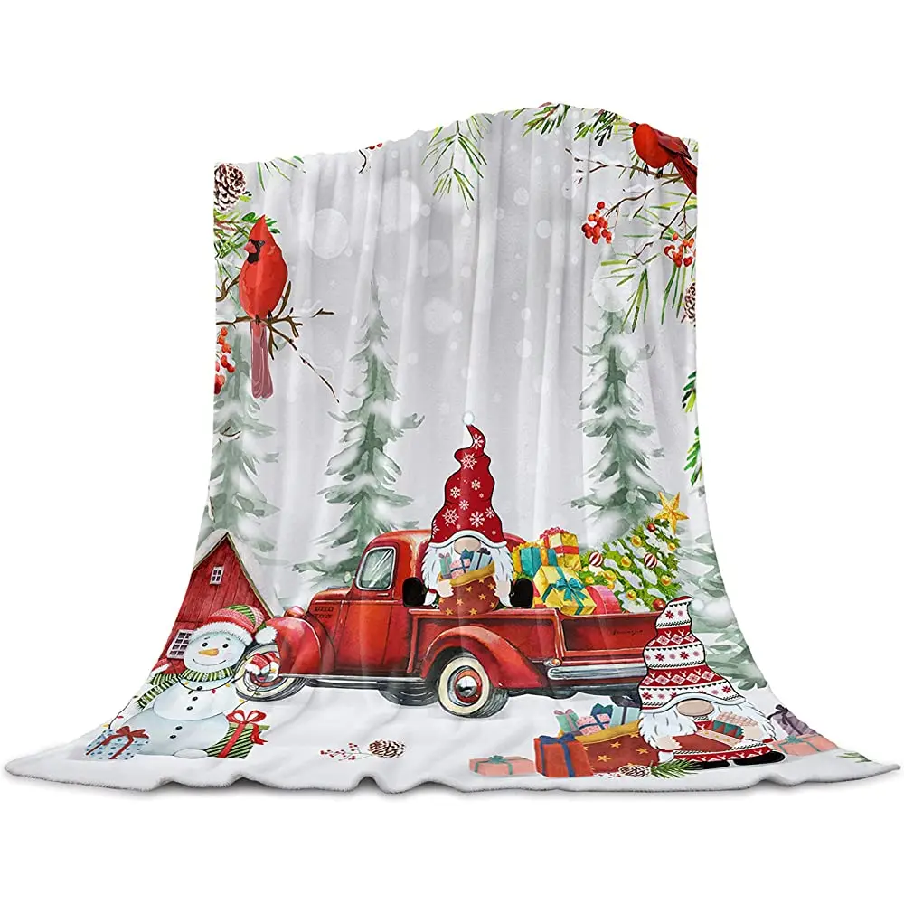 

Blanket Merry Christmas Red Bow Stars Bulb Garland,Lightweight Cozy Warm Throws Farmhouse Retro Wood Grain,Soft Plush Blankets