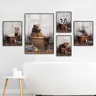 Медведь Як Альпака корова слон Душ Ванна настенная живопись на холсте настенные картины для декора ванной комнаты скандинавские плакаты и принты