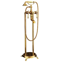 bathroom bathtub faucets gold brass bath shower faucets hot cold mixer taps with jade handheld shower floor standing style