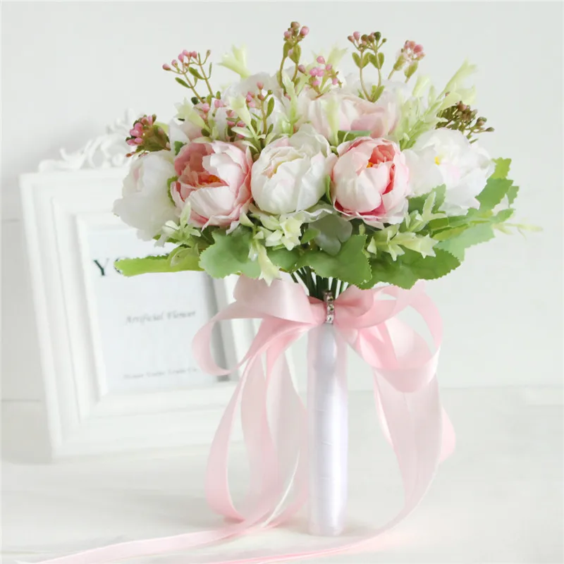 Type 3 white pink YO CHO шелковые розы свадебный букет для подружек невесты свадебные букеты белые розовые Искусственные цветы Свадебные принадлежности украшение дома - Цвет: Type 3 white pink