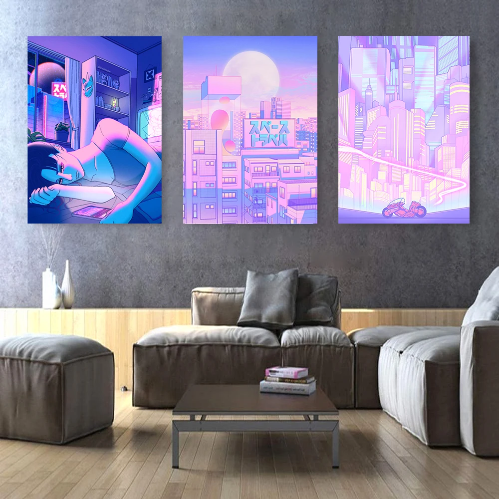 Постер Ночной город в стиле поп киоту башня Осака городская улица полуночная