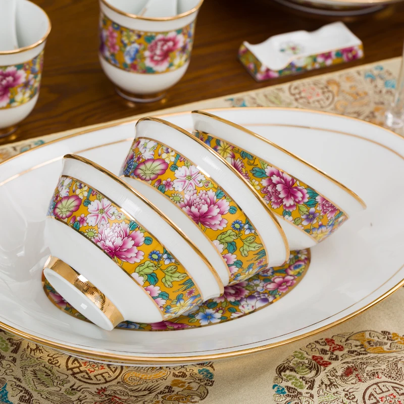 Kaufen Handgemachte Gerichte Set, Chinesischen High-end-luxus Palace Geschirr, Intarsien Mit Gold, Retro Kaiser Emaille Und Hohe Weiß Porzellan