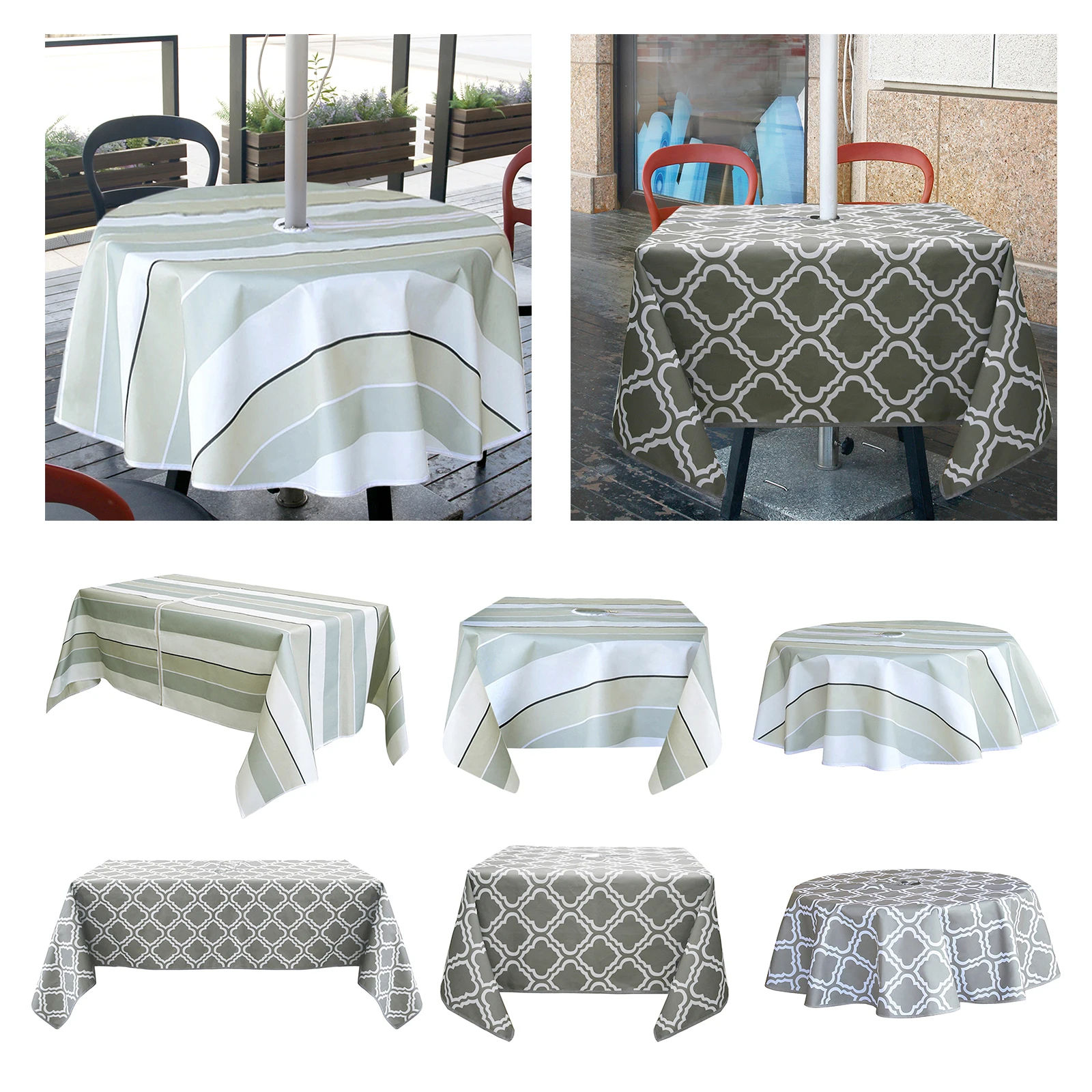 

Waterproof Oilproof Polyester Zippered Fitted Outdoor Patio Table Cloth w/ Umbrella Hole Coffee Table Cover for Garden Parties