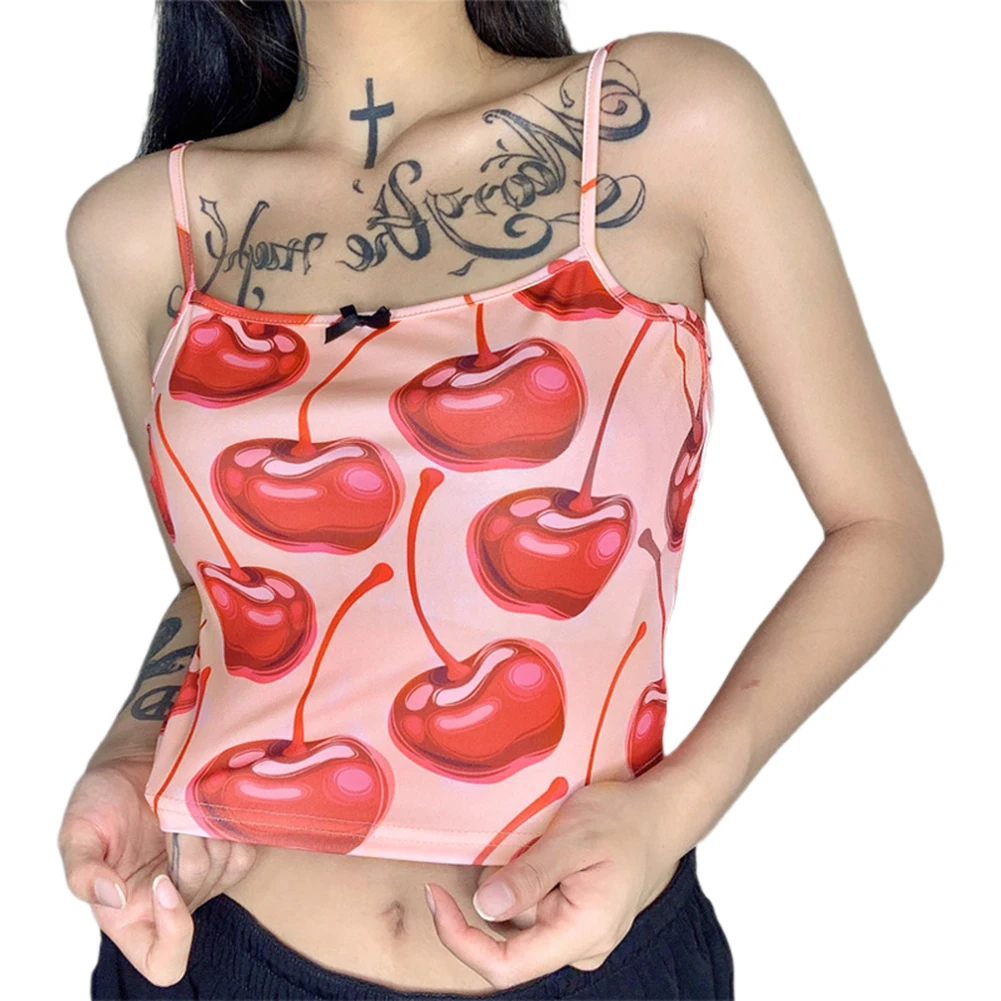 2020 модный тренд женские летние кроп-топы с милым принтом вишни повседневные