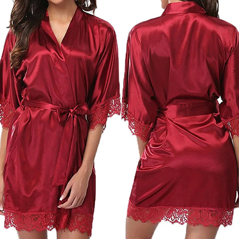 Модная женская однотонная шелковая атласная ночная рубашка халаты для подружки