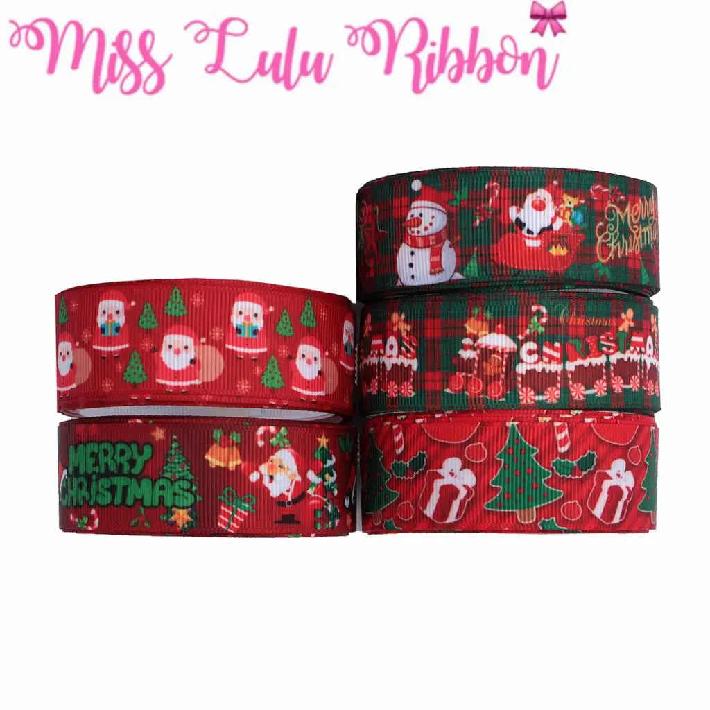 

16mm-75mm Merry Christmas Series Tree Snowman Printed Grosgrain/Foe Ribbon DIY Hair Bowknots Gift Packing 50yards/roll