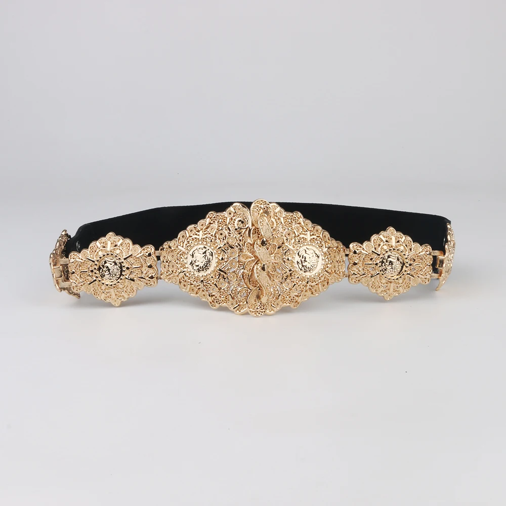 Luxury Fashion head pattern Elastic Rubber belt shinny Gold bukcel For women's wild dress 4cm wide suitable for 69-80cm waist