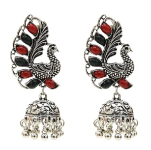 Индийские окисленные серебряные Висячие серьги для женщин Boho Jhumka резной цветок жемчуг бусина Эффектные серьги ювелирные изделия из турецкой турки - Окраска металла: Colorful