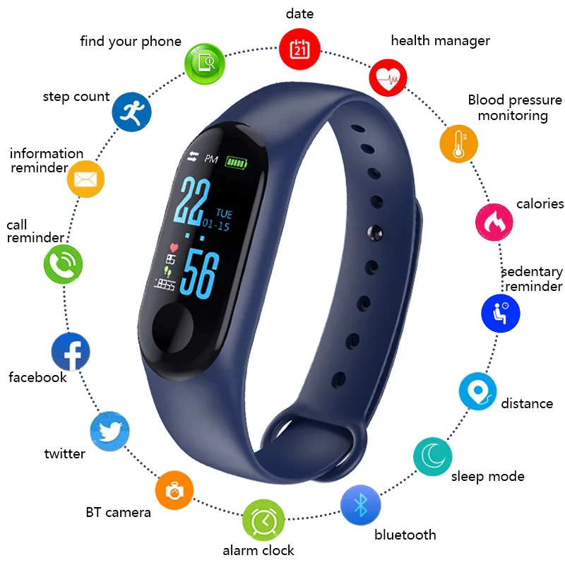 Смарт часы браслет M3 детские Шагомер светодиодные цифровые спортивные для