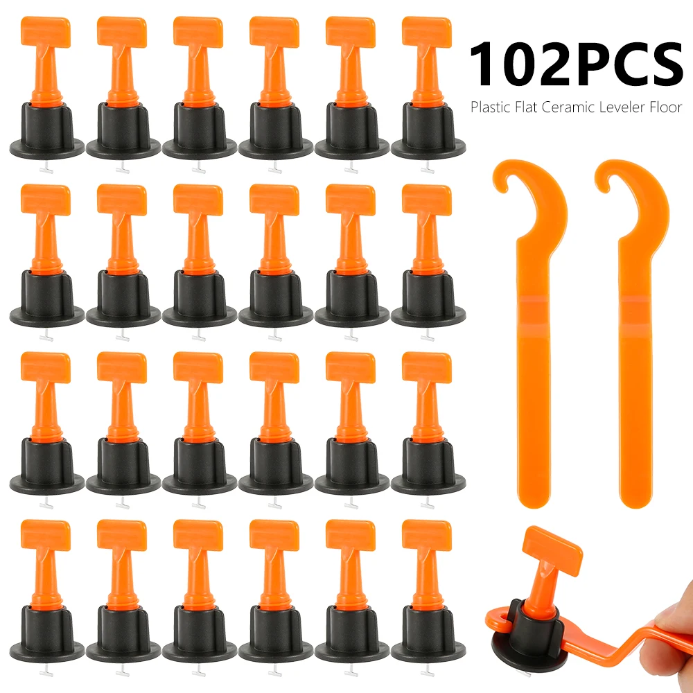 

102pcs Flat Ceramic Floor Wall Construction Tools Reusable Tile Level Wedges Spacers Kittile Leveling System Kit For Tile