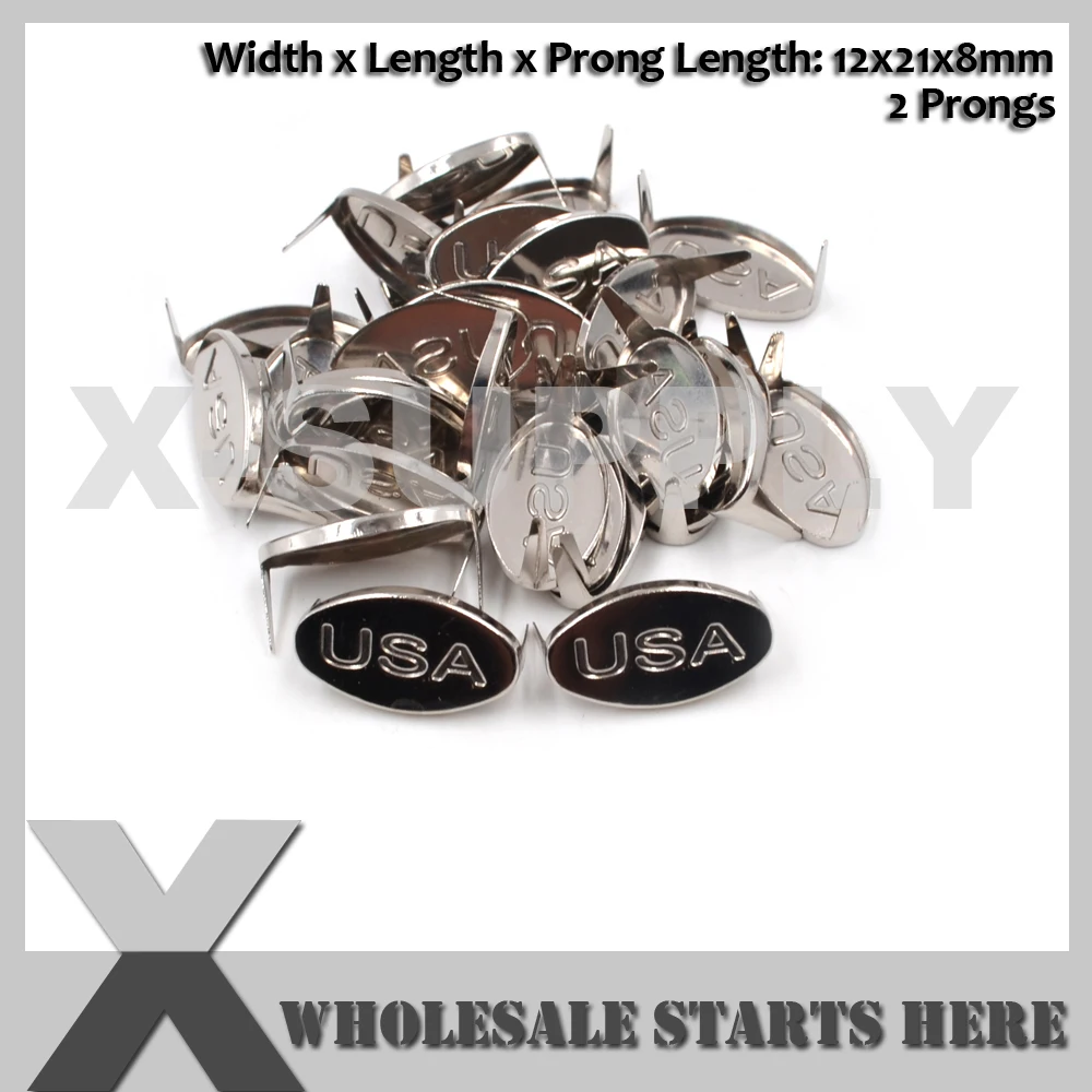 12x21mm Oval Letter USA Prong Studs With 2 Prongs for Leather Jacket,Belt,Shoe,DIY Dog Collars