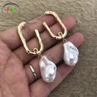 f j4z new hoop earrings for women bohemian irregular simulated pearl statement earrings lady u shape party earring dropship