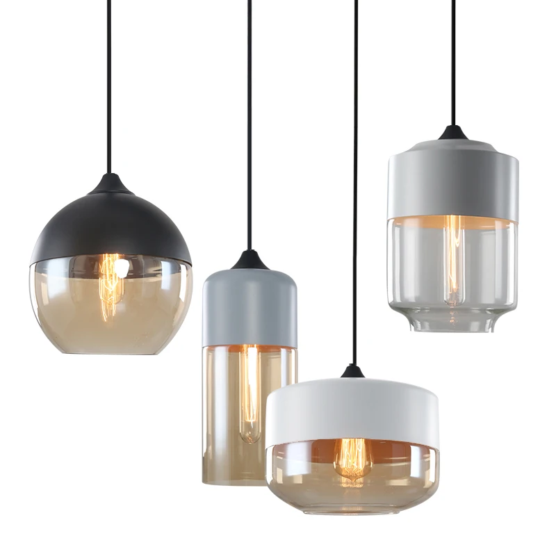 Винтажные стеклянные подвесные светильники черные белые потолочные в стиле лофт