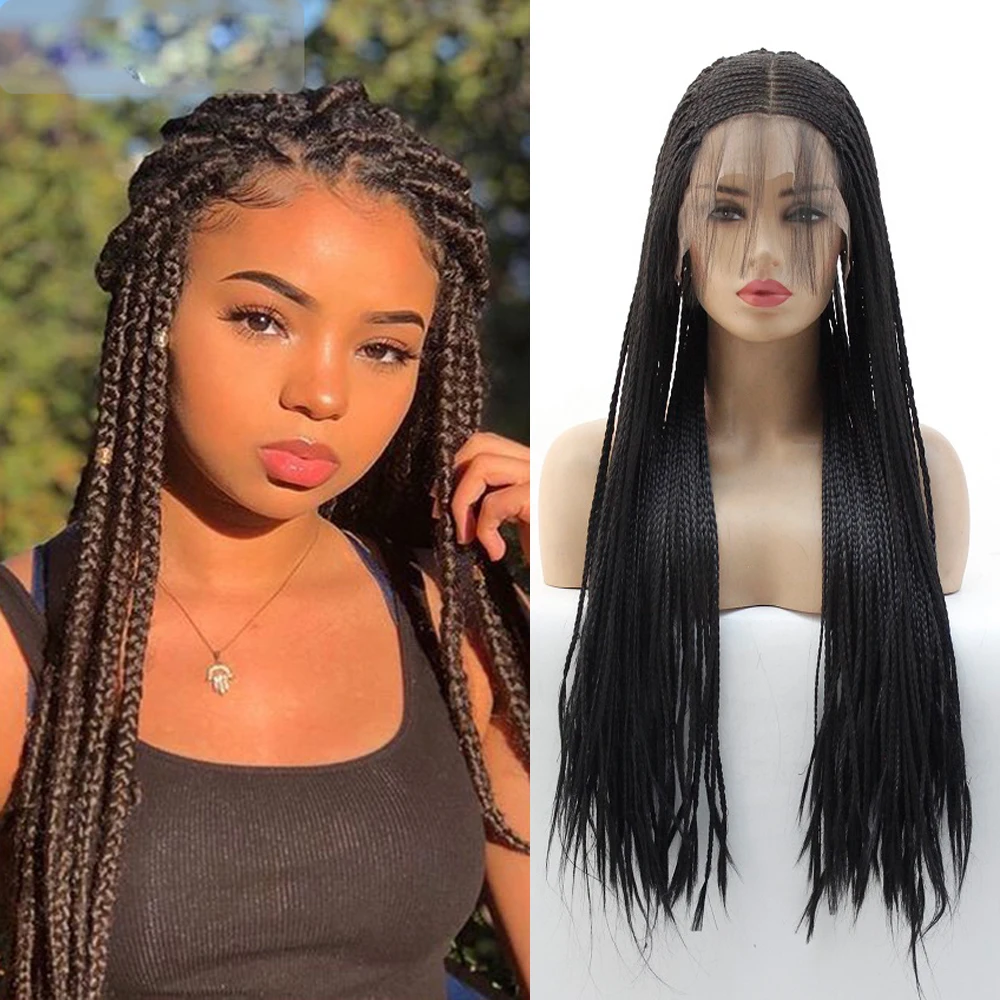 

Long Big Lace 26 inch Synthetic 13*6 Lace Front Wigs For Women Braided Box Braids Wig Glueless High Temperature Fiber Baby Hair