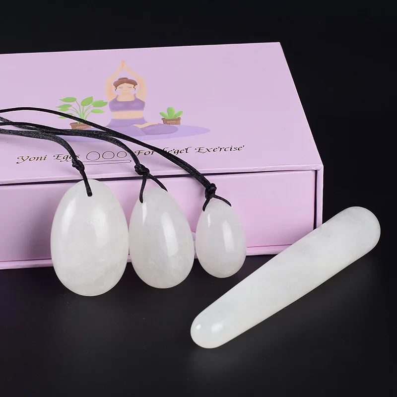

Yoni Eggs Natural Crystal Healing Stone Jade White Crystal Quartz Egg Female Pelvic Muscle Training Set of 3 sizes