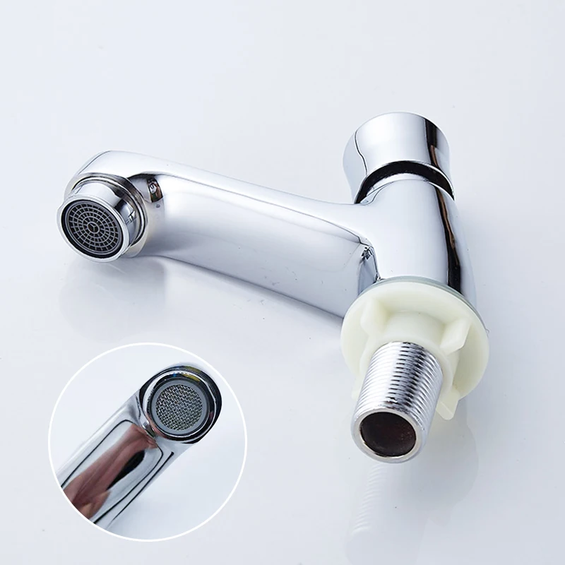 Хромированный смеситель для раковины водопроводный кран с задержкой времени и