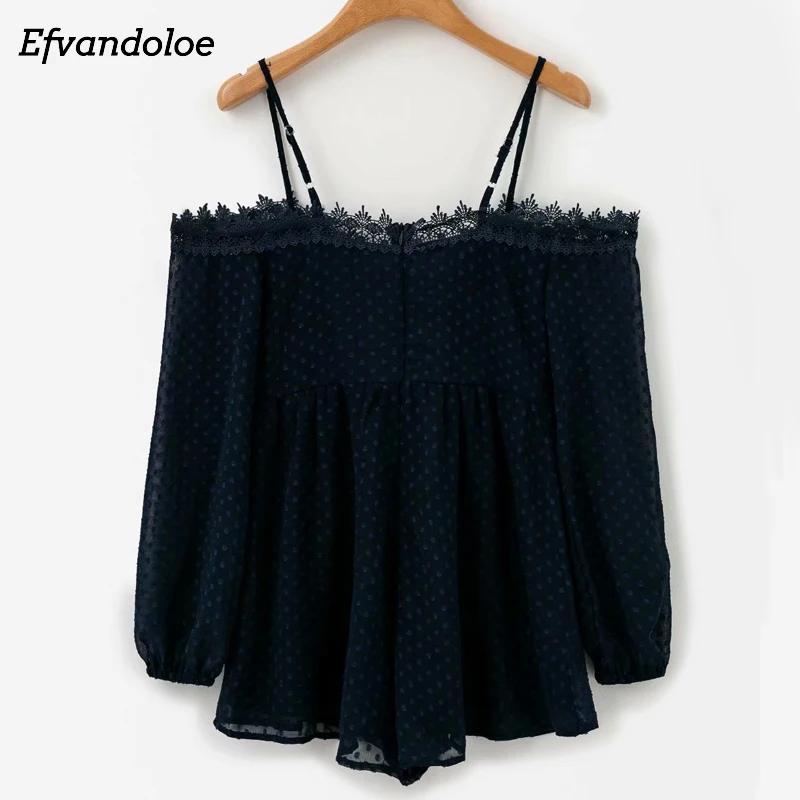 Efvandoloe, женские комбинезоны, кружевные шифоновые Комбинезоны с бретельками, комбинезоны, комбишорт, с открытыми плечами, бандаж, сексуальный короткий комбинезон