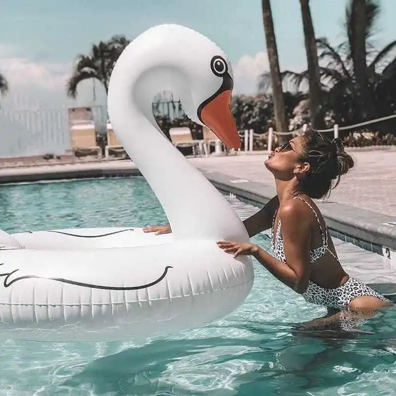 Надувное черно белое Лебединое Кольцо гигантское кресло для бассейна плавающее