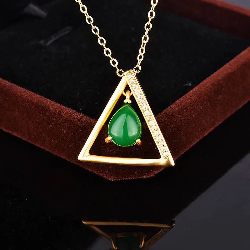 

Fashion 925 Sterling Silver Necklaces For Women Geometric Triangle White Jade Pendant Necklace Lady Anniversary Jewelry Gifts