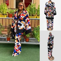 l 2xl womens sexy suit top and pants two piece 2021 new fashion watercolor casual suit loose large size african suit vestidos