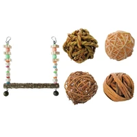 5 pcs pet toy 1 pcs wooden stand with chewing beads bell 4 pcs rattan balls
